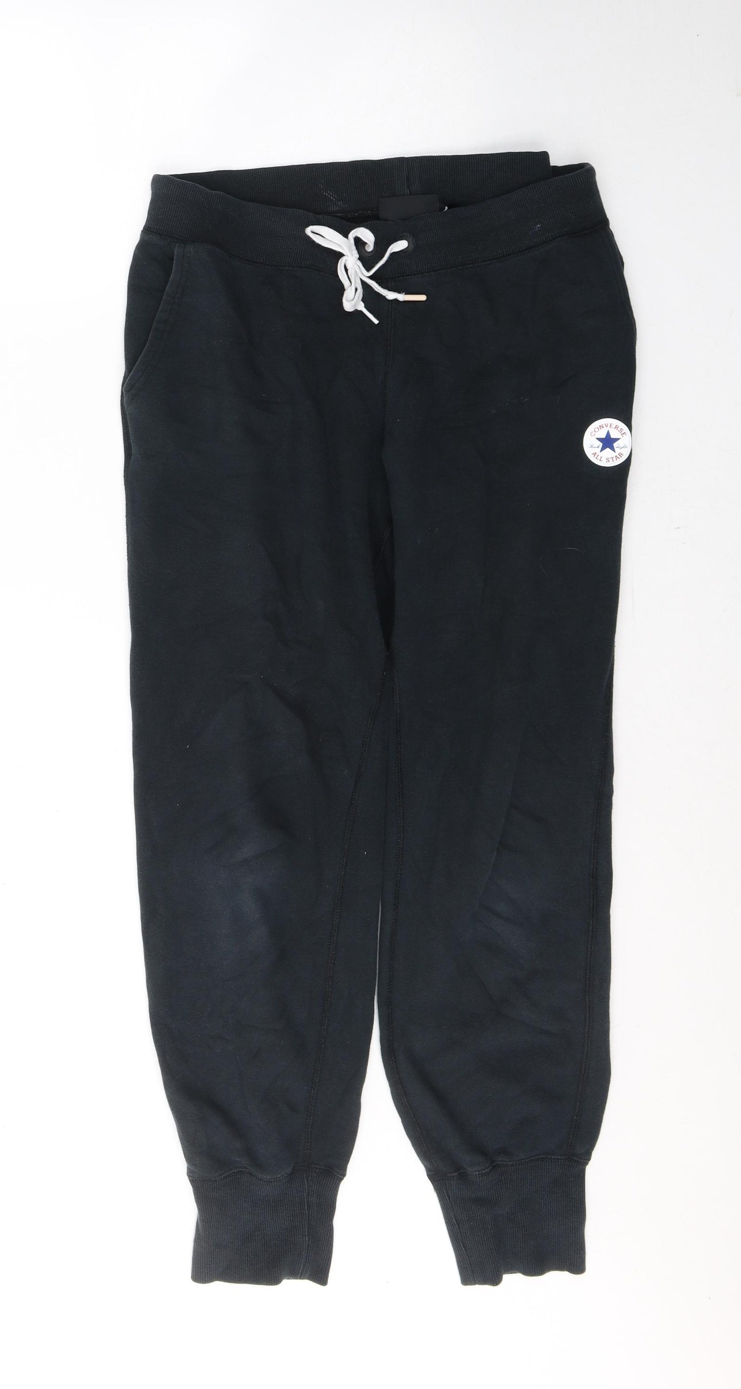 Converse Mens Black  Cotton Sweatpants Trousers Size L L28 in Regular Tie