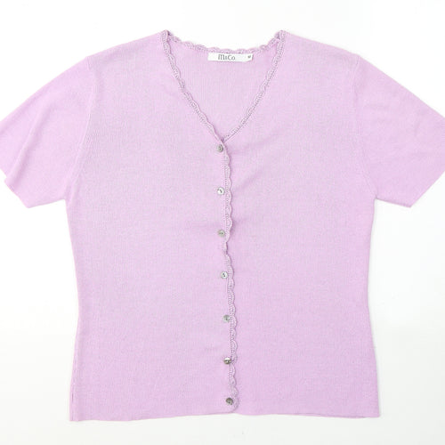 M&Co Womens Purple V-Neck  Acrylic Cardigan Jumper Size M