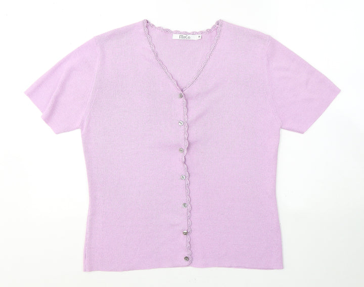 M&Co Womens Purple V-Neck Acrylic Cardigan Jumper Size M