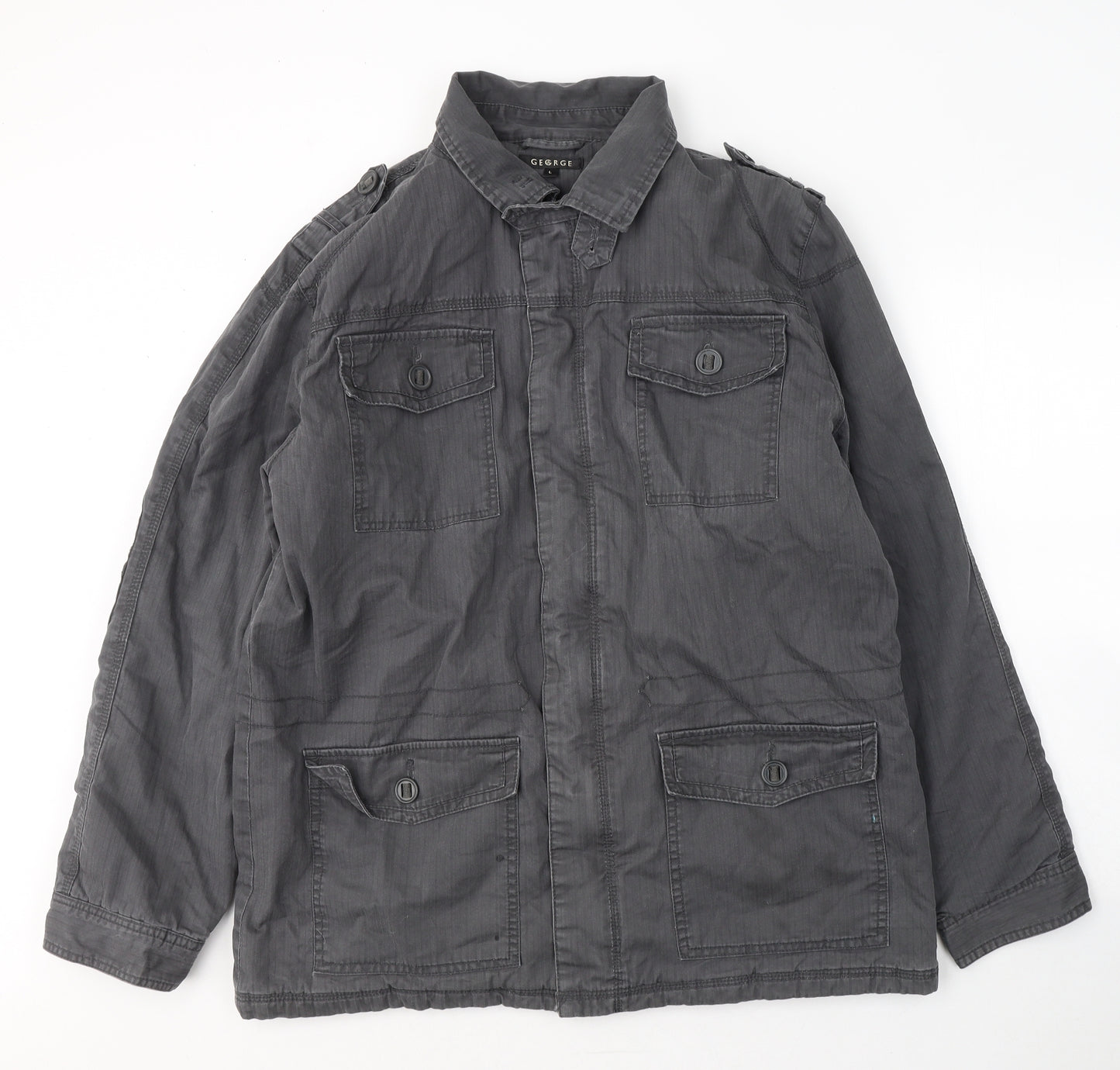 George Mens Grey   Trench Coat Coat Size L  Zip