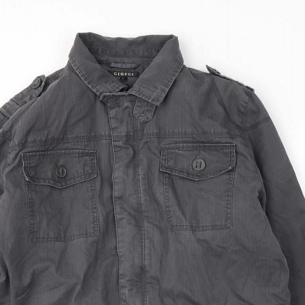 George Mens Grey   Trench Coat Coat Size L  Zip