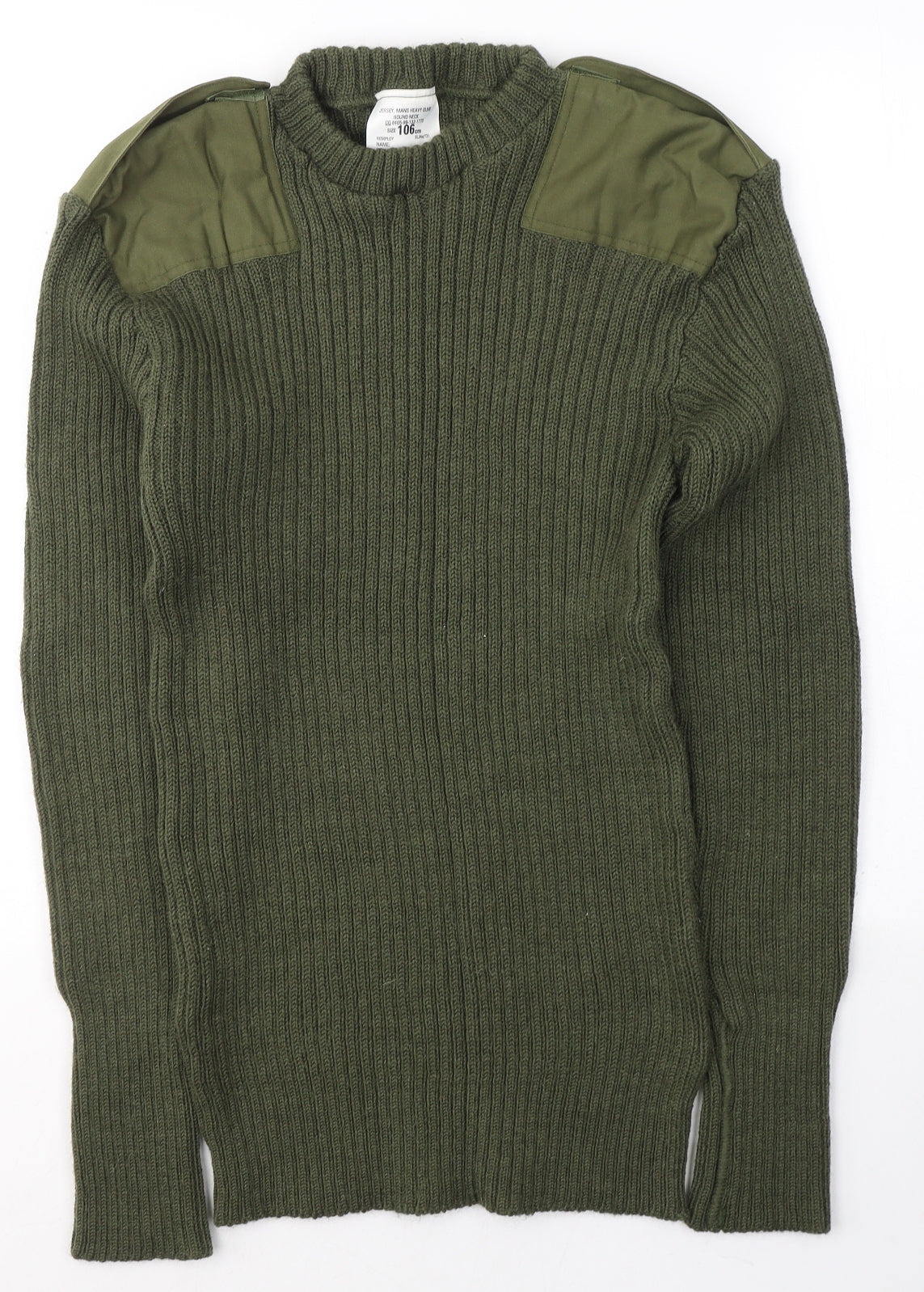 Preworn Mens Green Round Neck  Wool Pullover Jumper Size M