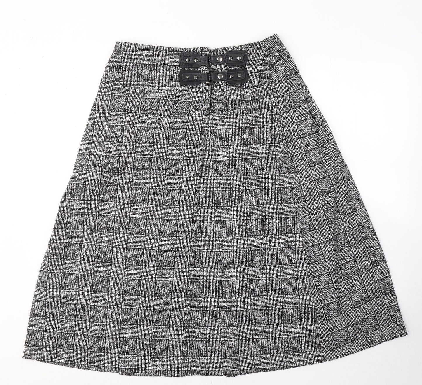 Marks and Spencer Womens Black Geometric Polyester A-Line Skirt Size 10   Button