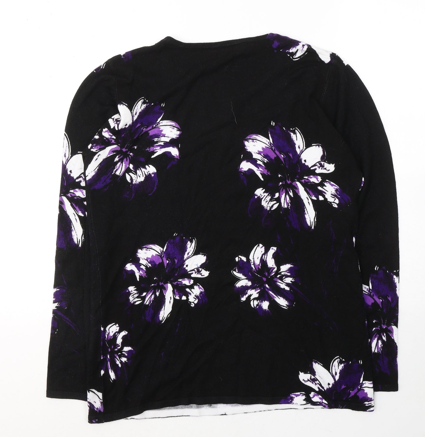 JUST ELEGANCE Womens Black Round Neck Floral Viscose Pullover Jumper Size 12