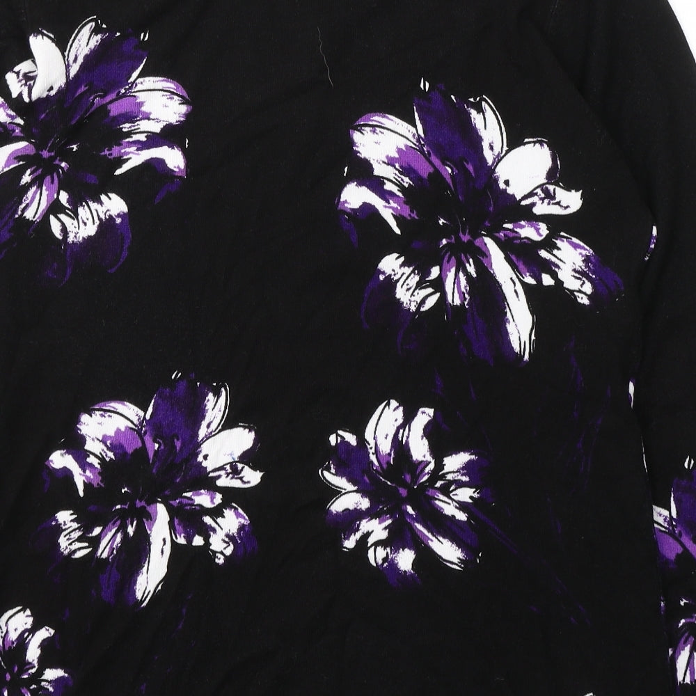 JUST ELEGANCE Womens Black Round Neck Floral Viscose Pullover Jumper Size 12