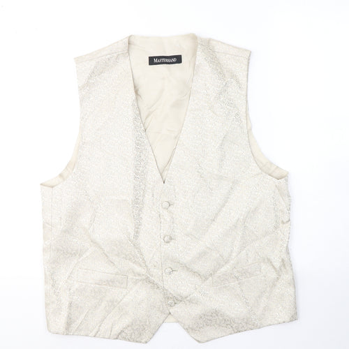 MASTERHAND Mens Beige Geometric Polyester Jacket Suit Waistcoat Size 38