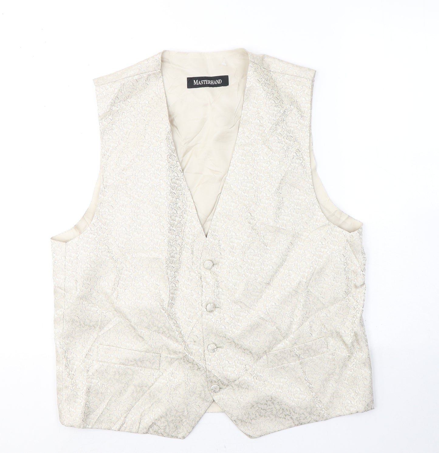 MASTERHAND Mens Beige Geometric Polyester Jacket Suit Waistcoat Size 38