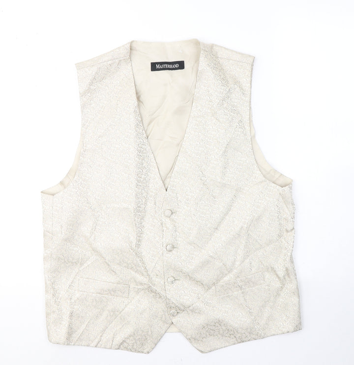 MASTERHAND Mens Beige Geometric Polyester Jacket Suit Waistcoat Size 38