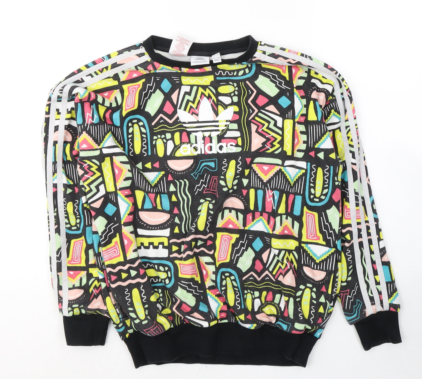 adidas Girls Multicoloured Geometric Cotton Pullover Sweatshirt Size 13-14 Years  Pullover