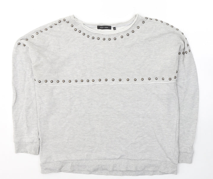 New Look Womens Grey Cotton Jersey Blouse Size 12 Round Neck