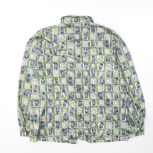 KARELIA Womens Green Geometric Polyester Basic Button-Up Size 14 Collared