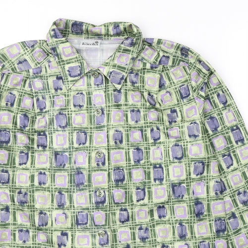 KARELIA Womens Green Geometric Polyester Basic Button-Up Size 14 Collared
