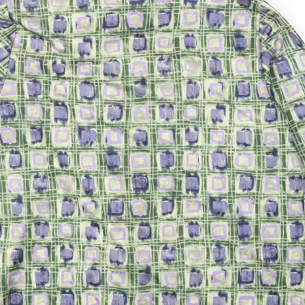 KARELIA Womens Green Geometric Polyester Basic Button-Up Size 14 Collared