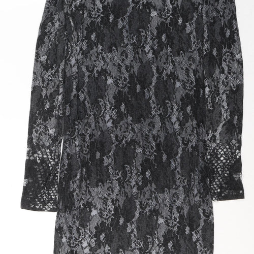 ASOS Womens Grey Geometric Viscose Maxi  Size 12  Roll Neck Pullover