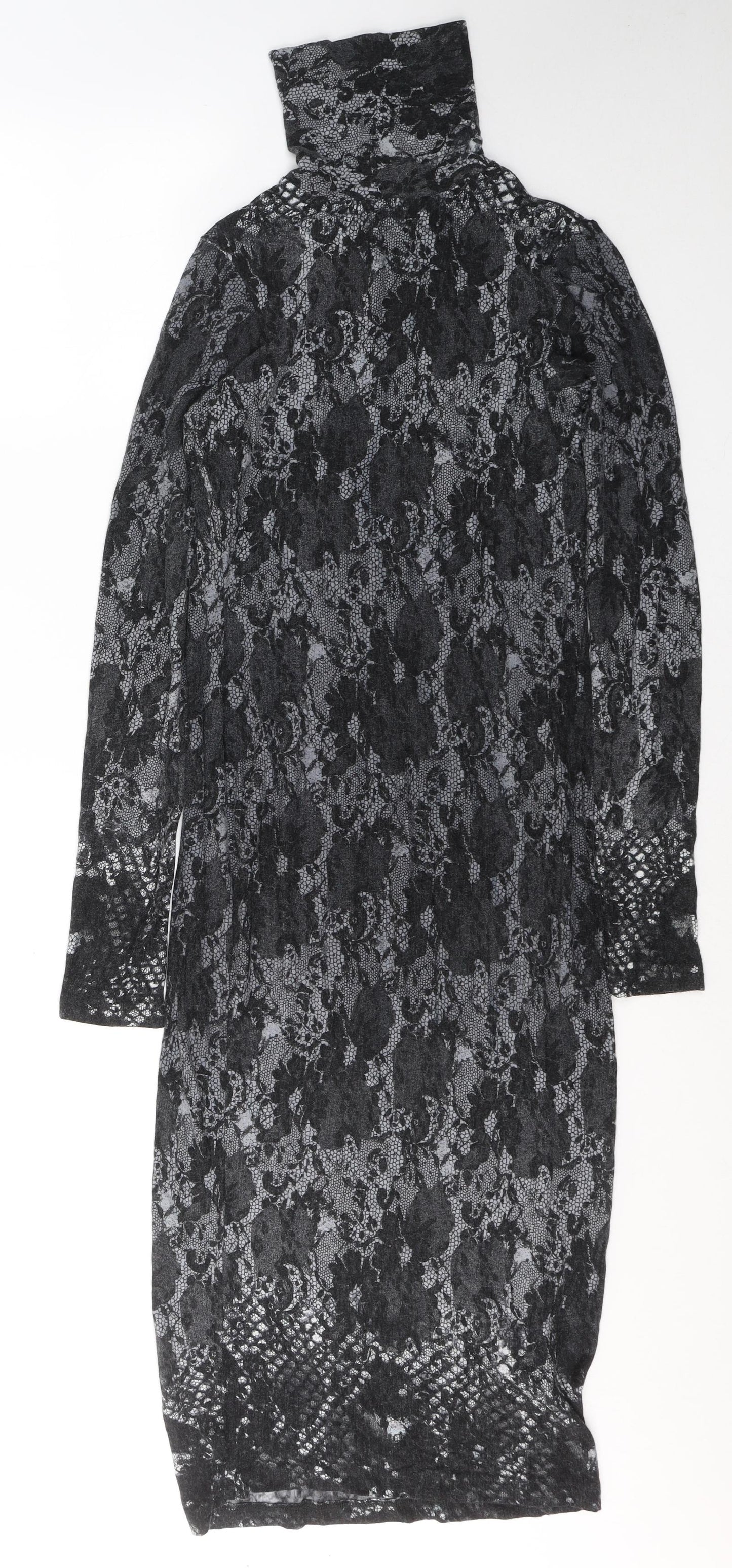 ASOS Womens Grey Geometric Viscose Maxi  Size 12  Roll Neck Pullover