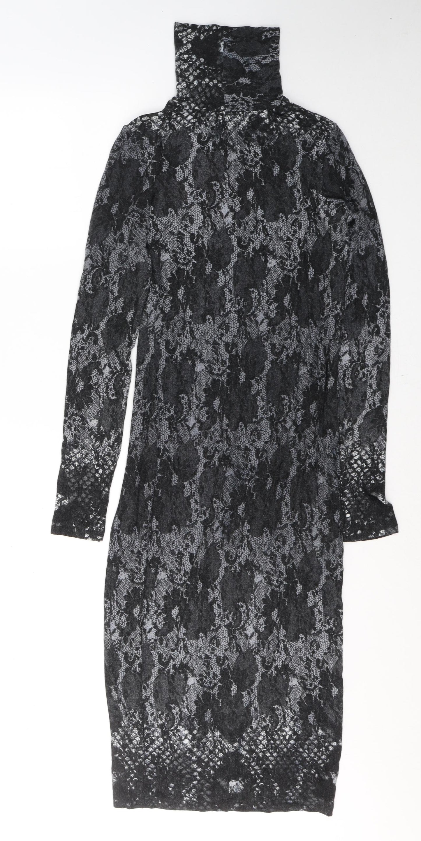 ASOS Womens Grey Geometric Viscose Maxi  Size 12  Roll Neck Pullover