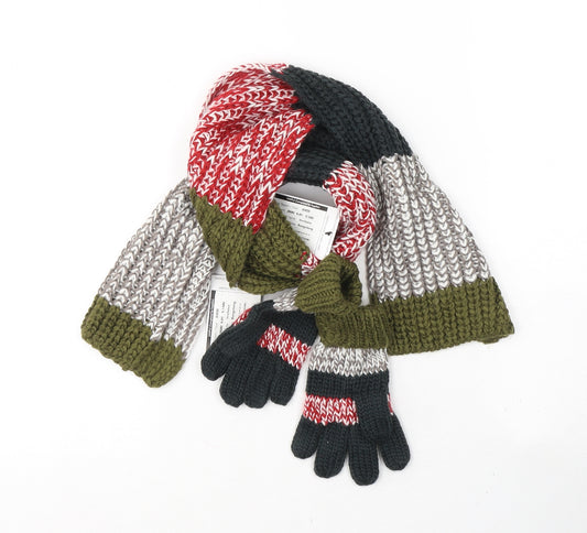 Sainsbury's Unisex Multicoloured Colourblock Acrylic Scarf  One Size  - Gloves included