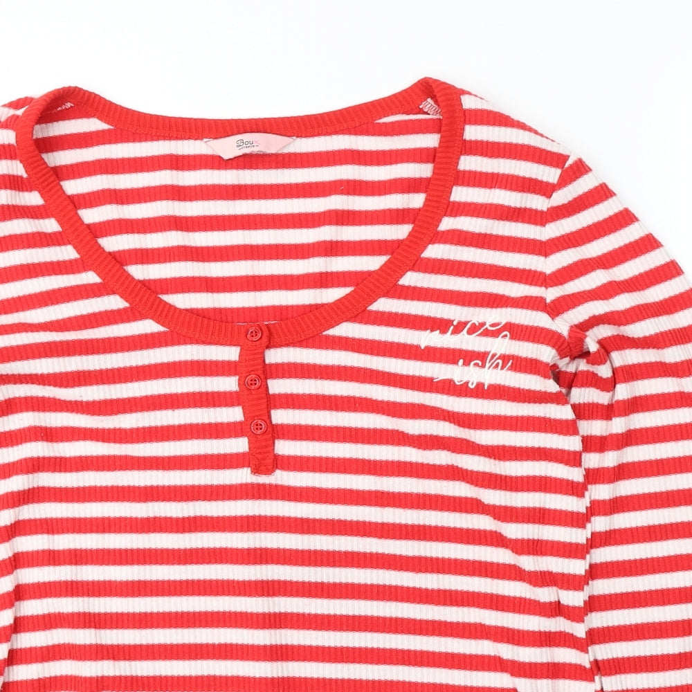 Boux Avenue Womens Red Striped Polyester Jersey T-Shirt Size 10 V-Neck - Nice-ish