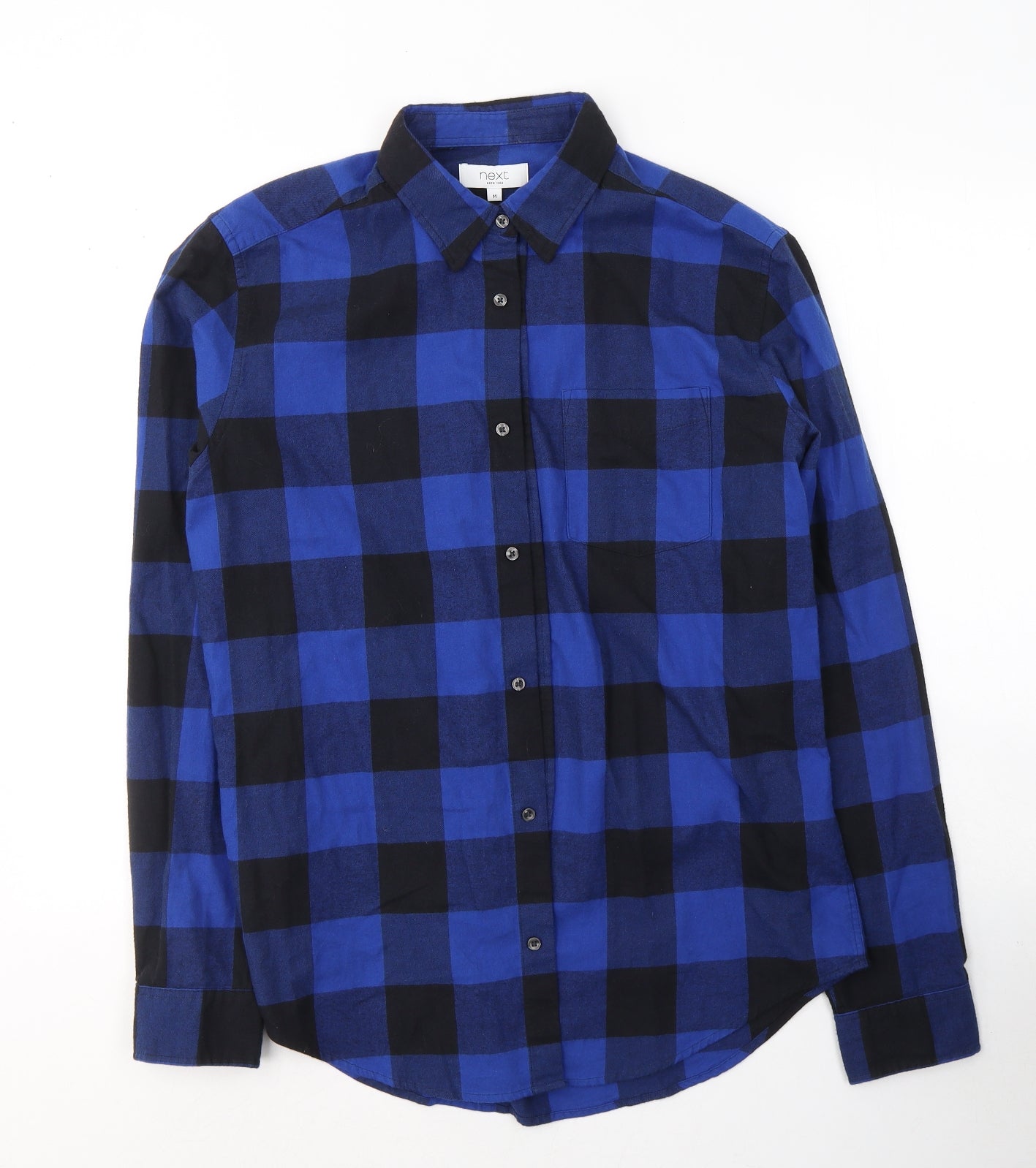 NEXT Mens Blue Plaid Cotton  Button-Up Size L Collared Button