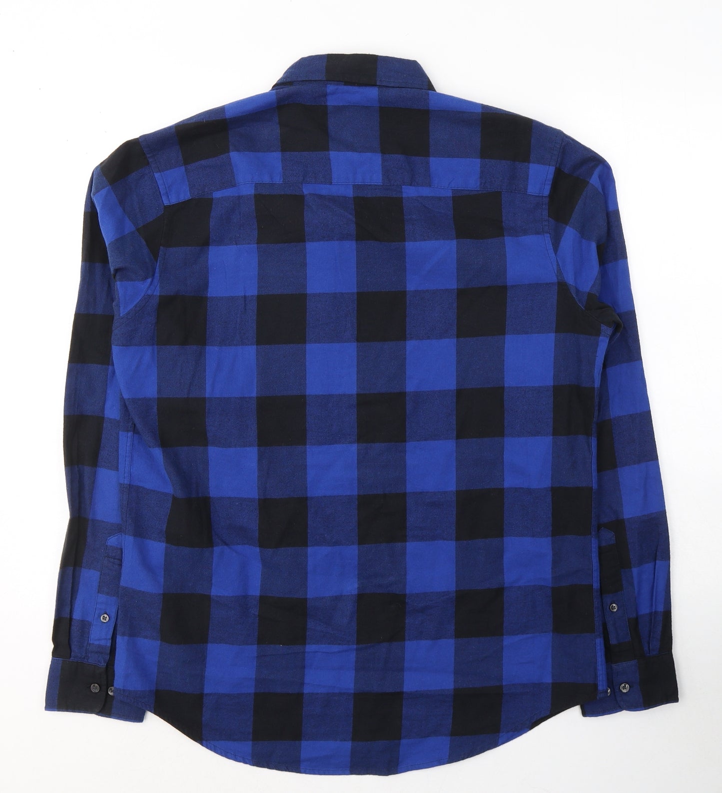 NEXT Mens Blue Plaid Cotton  Button-Up Size L Collared Button