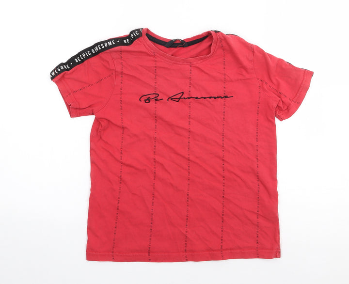 George Boys Red Geometric 100% Cotton Jersey T-Shirt Size 9-10 Years Crew Neck Pullover