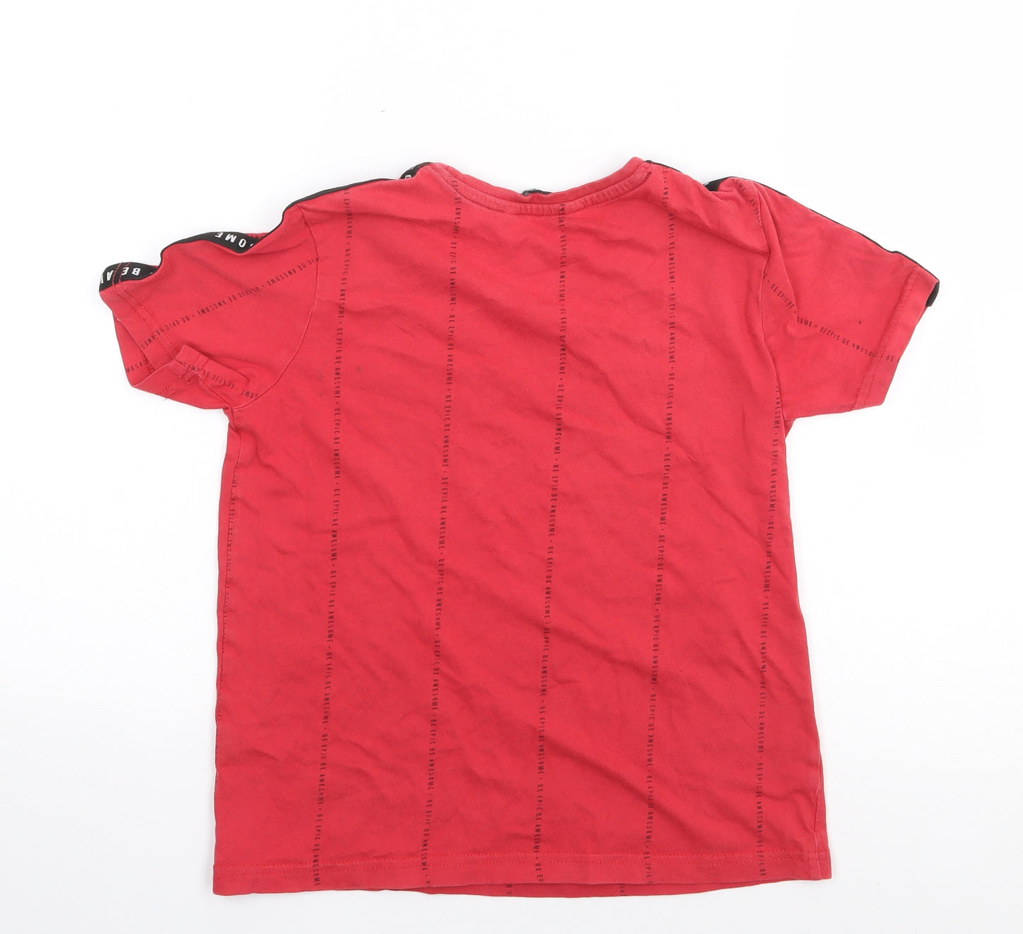 George Boys Red Geometric 100% Cotton Jersey T-Shirt Size 9-10 Years Crew Neck Pullover