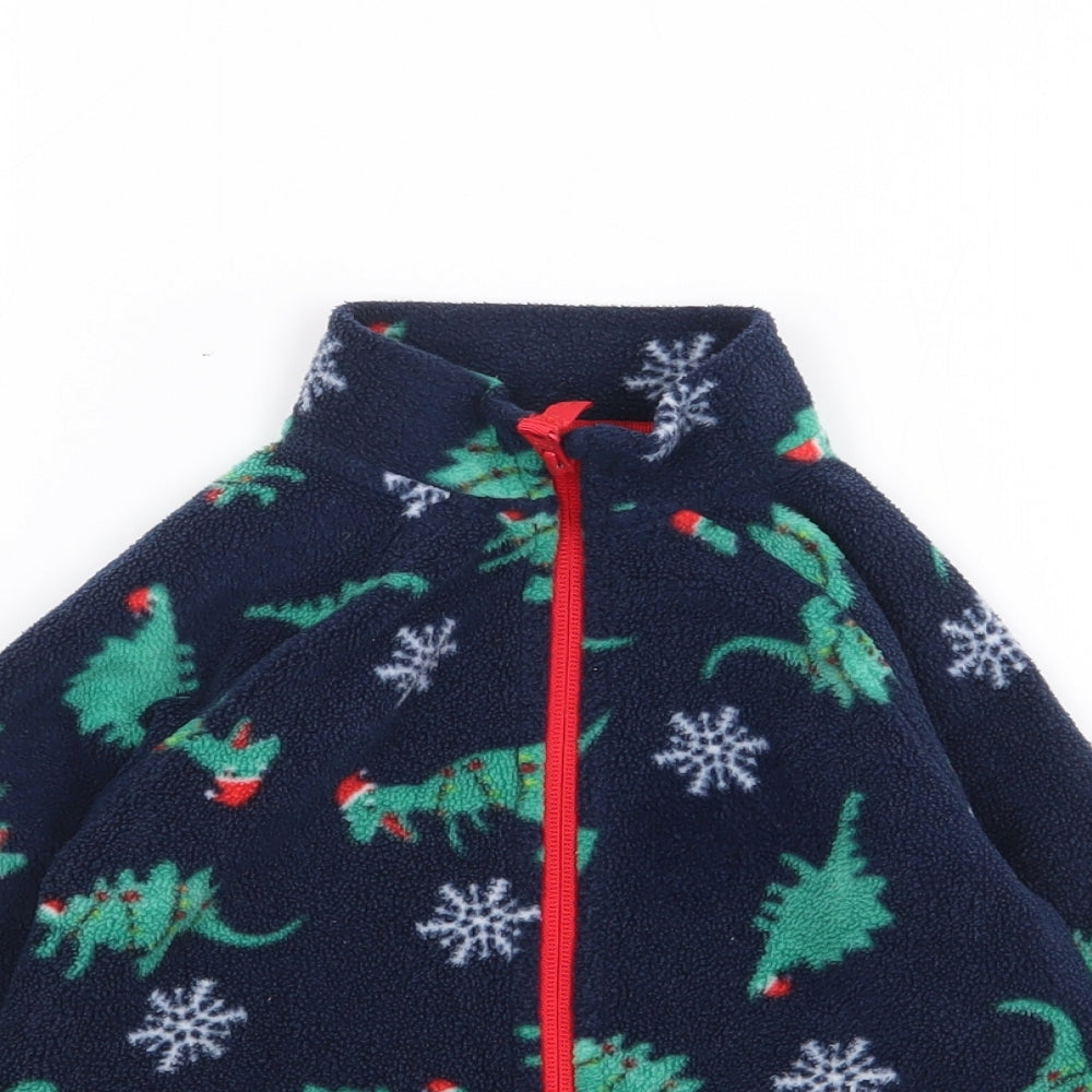 Dunnes Boys Blue High Neck Geometric Polyester Full Zip Jumper Size 2-3 Years  Zip - Christmas, Dinosaur