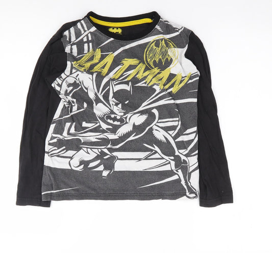 Front view of Primark boys’ black polyester ringer t-shirt, size 10-11, years crew neck pullover - batman