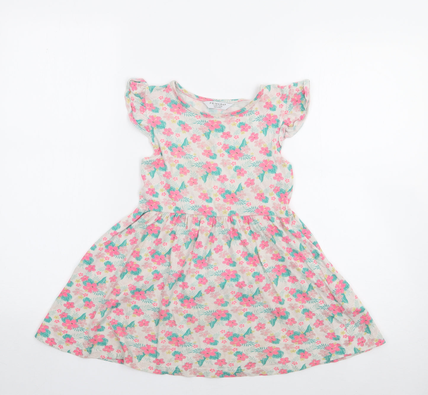 Primark Girls Multicoloured Floral 100% Cotton Fit & Flare  Size 7-8 Years  Crew Neck Pullover