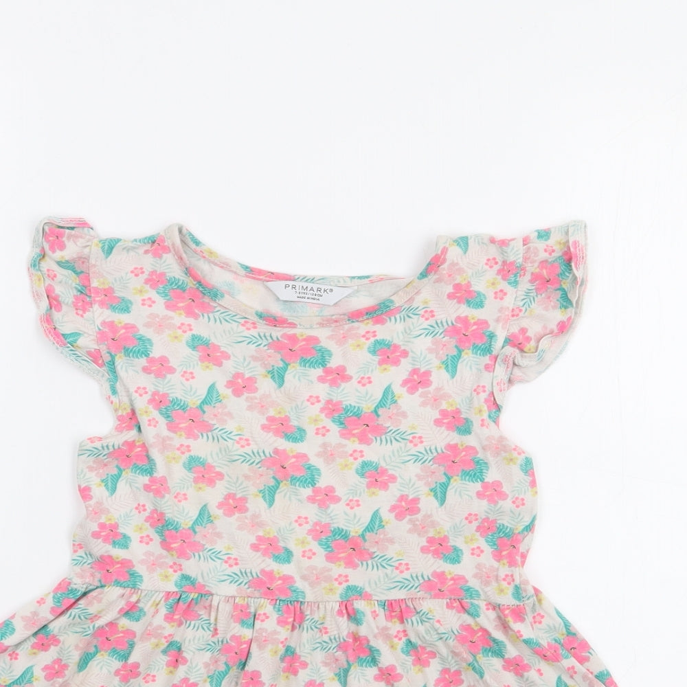 Primark Girls Multicoloured Floral 100% Cotton Fit & Flare  Size 7-8 Years  Crew Neck Pullover