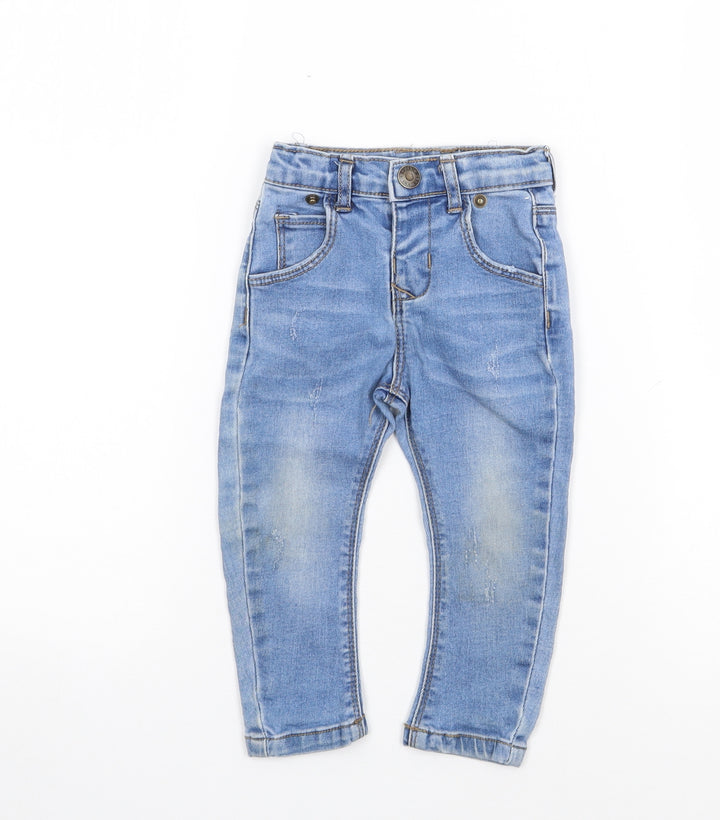 Primark Boys Blue  Cotton Pedal Pusher Jeans Size 6-9 Months  Snap - Distressed