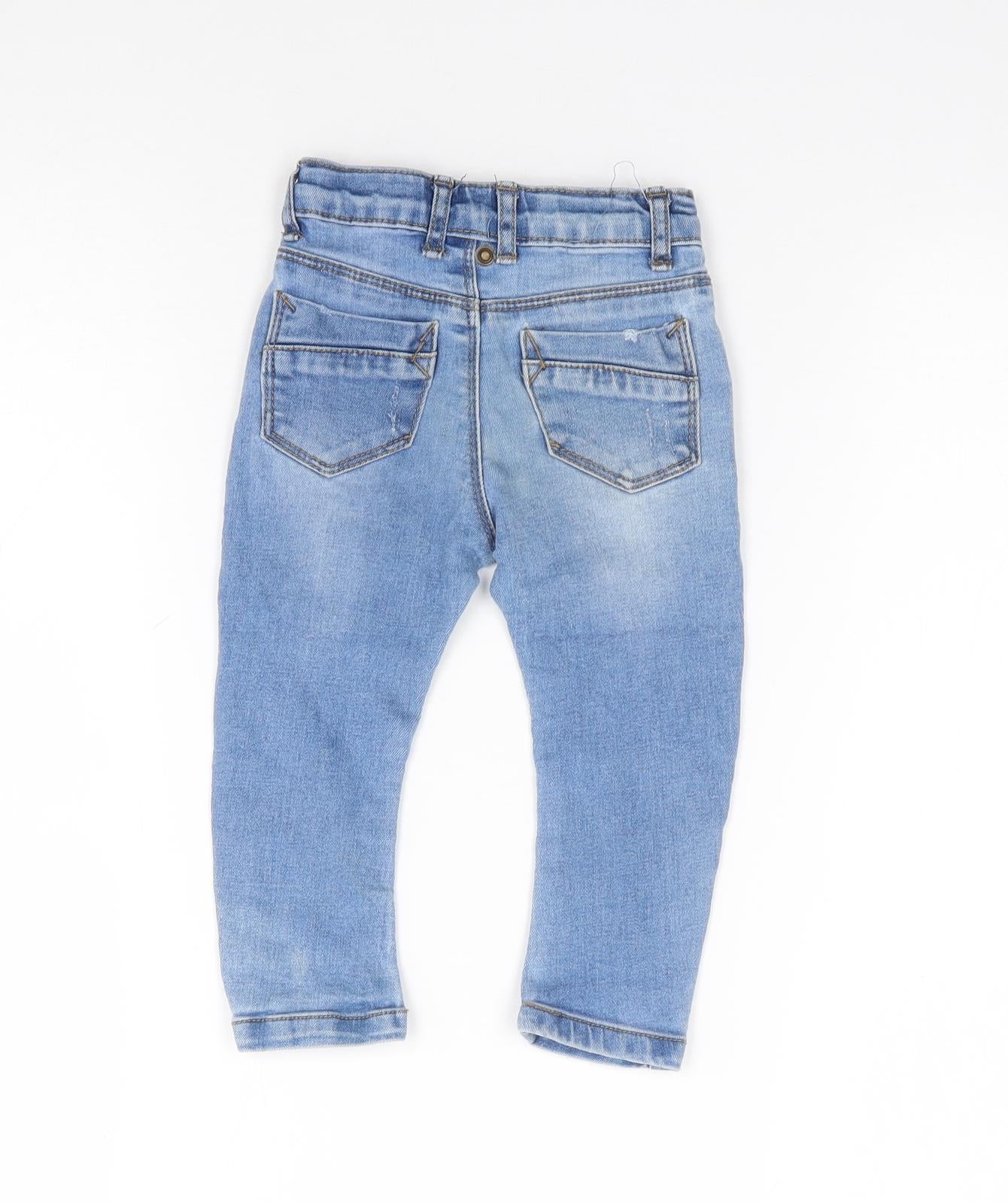 Primark Boys Blue  Cotton Pedal Pusher Jeans Size 6-9 Months  Snap - Distressed