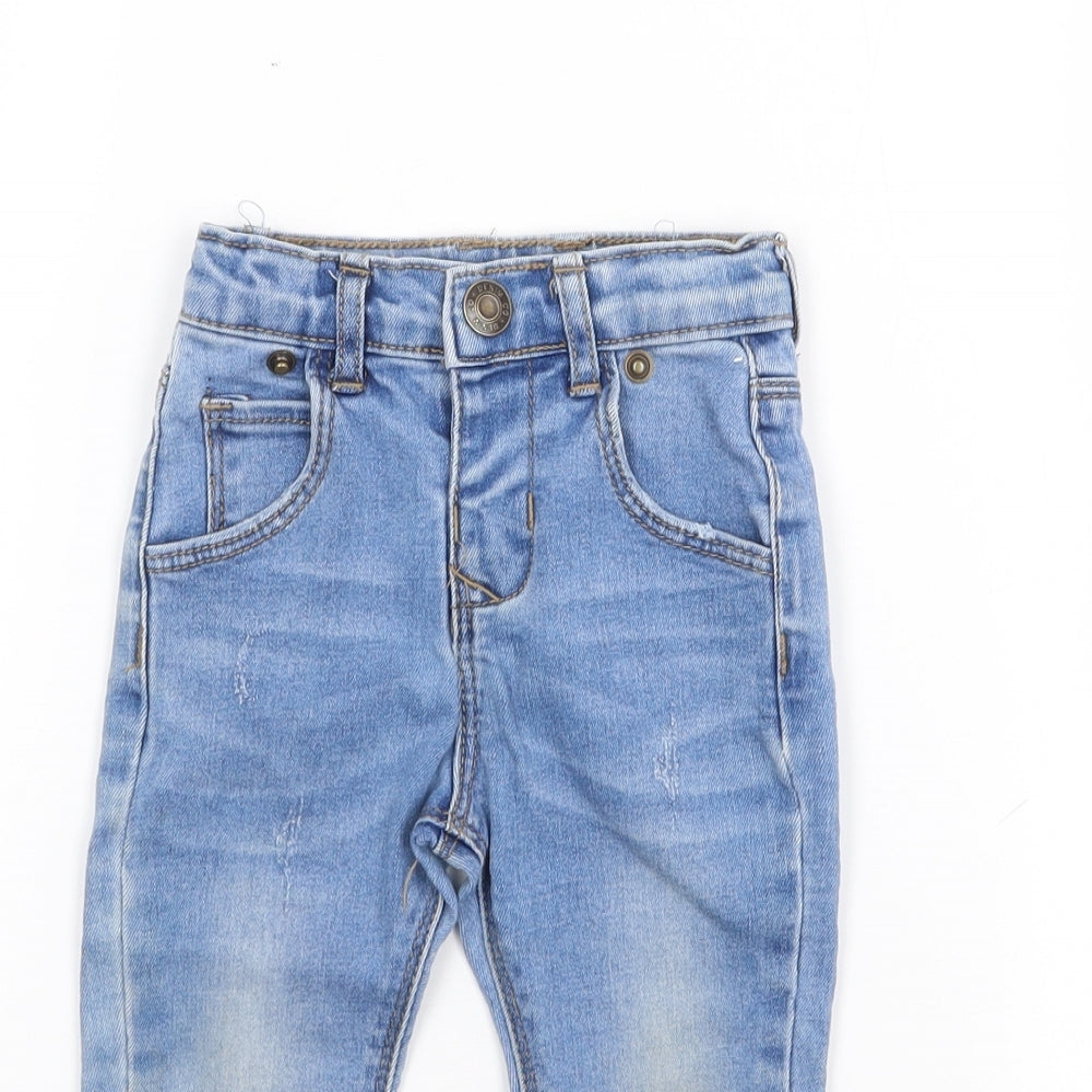 Primark Boys Blue  Cotton Pedal Pusher Jeans Size 6-9 Months  Snap - Distressed