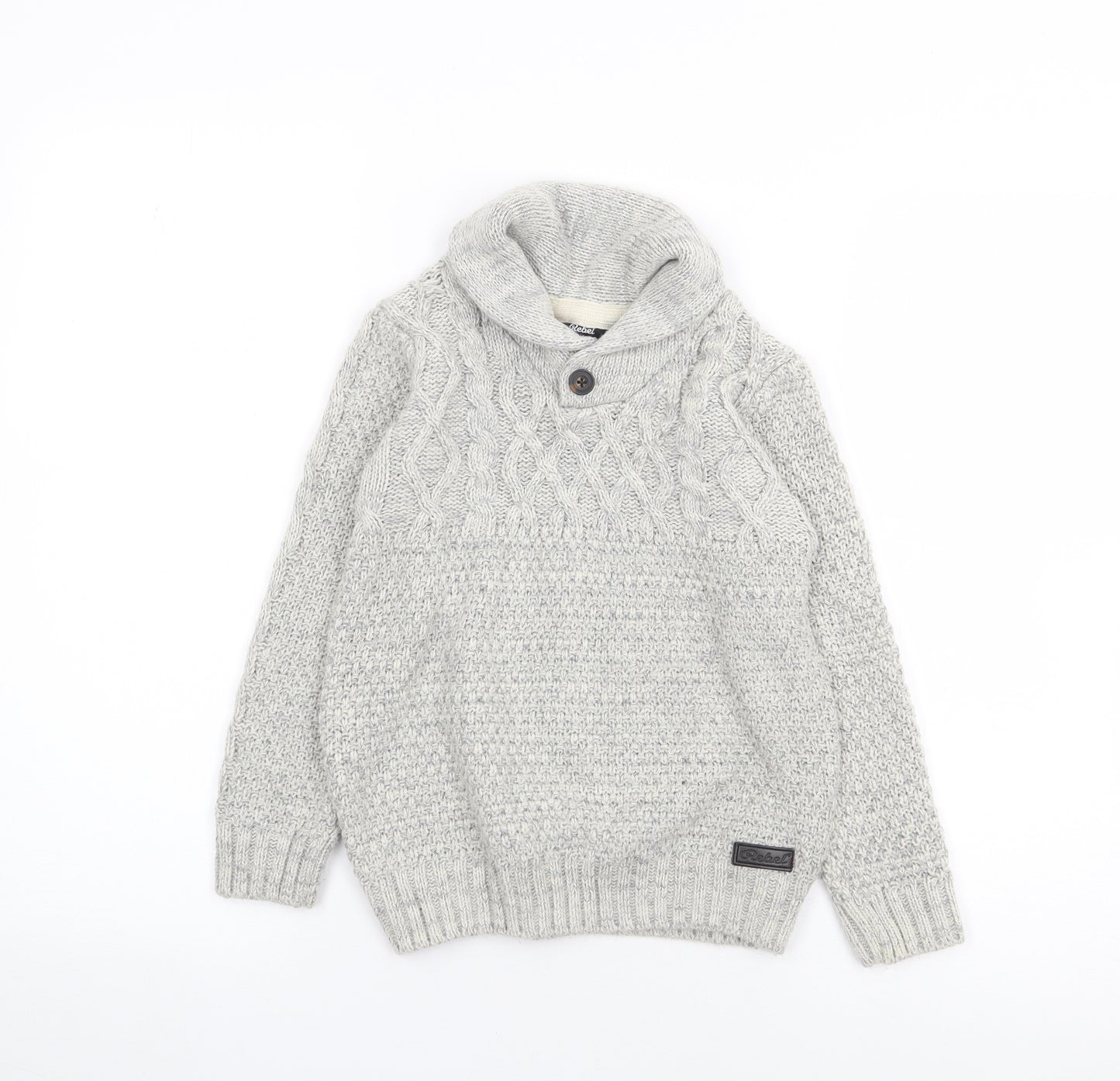 Primark Boys Grey Crew Neck  Acrylic Pullover Jumper Size 7-8 Years  Pullover