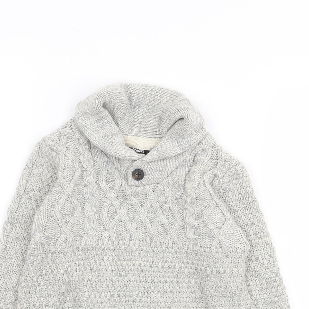 Primark Boys Grey Crew Neck  Acrylic Pullover Jumper Size 7-8 Years  Pullover