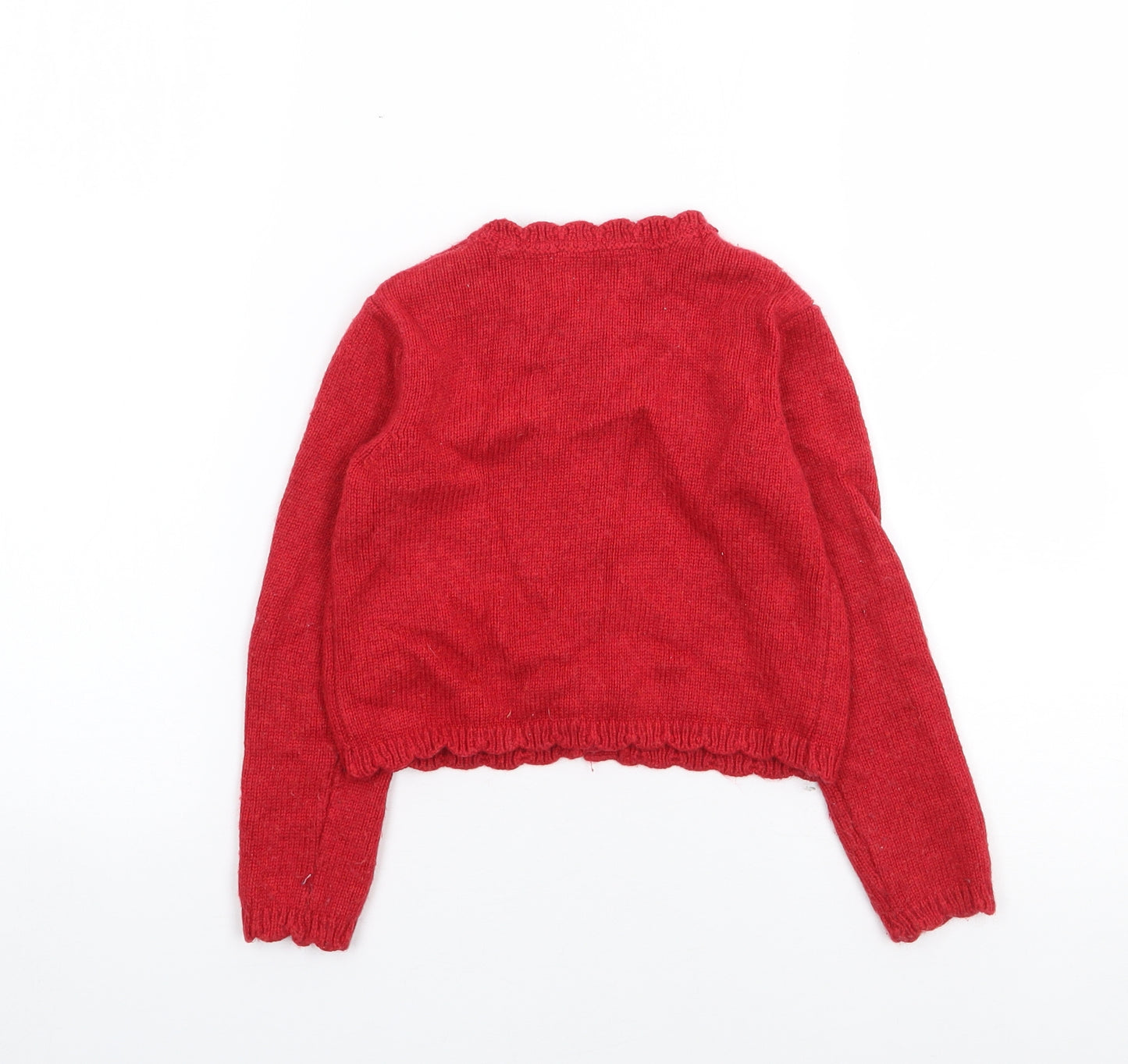 NEXT Girls Red Crew Neck  Nylon Cardigan Jumper Size 4-5 Years  Button