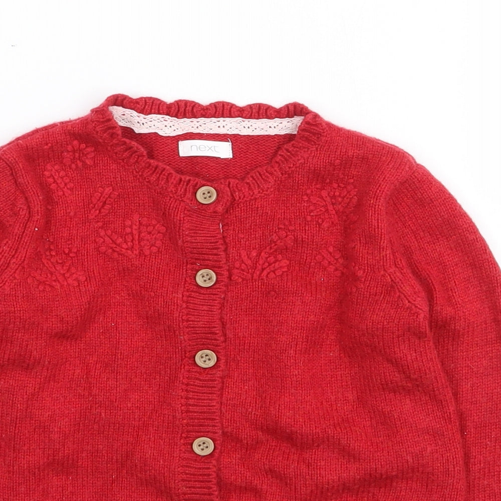 NEXT Girls Red Crew Neck  Nylon Cardigan Jumper Size 4-5 Years  Button