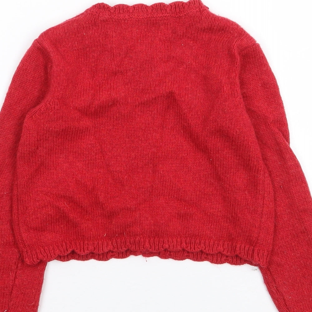 NEXT Girls Red Crew Neck  Nylon Cardigan Jumper Size 4-5 Years  Button