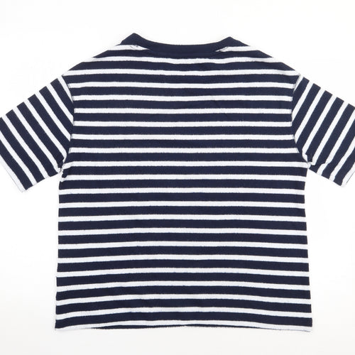 Marks and Spencer Womens Blue Striped Polyester Jersey T-Shirt Size 12 Crew Neck