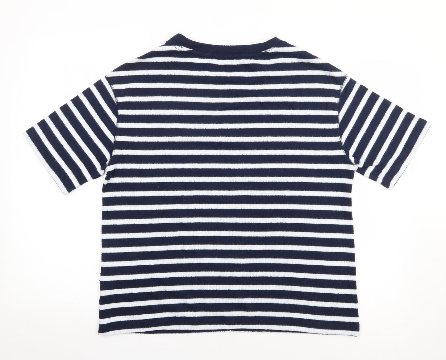 Marks and Spencer Womens Blue Striped Polyester Jersey T-Shirt Size 12 Crew Neck