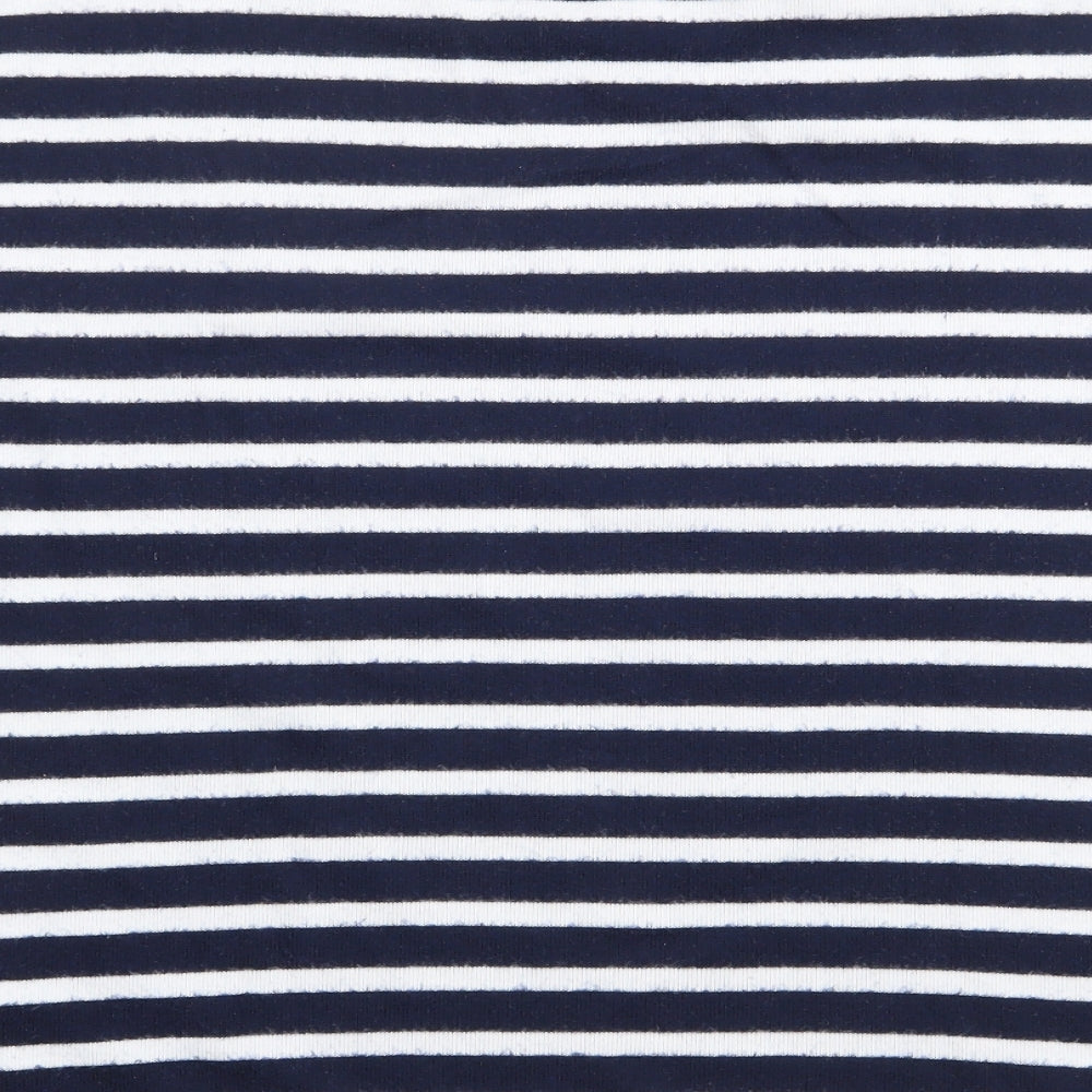 Marks and Spencer Womens Blue Striped Polyester Jersey T-Shirt Size 12 Crew Neck