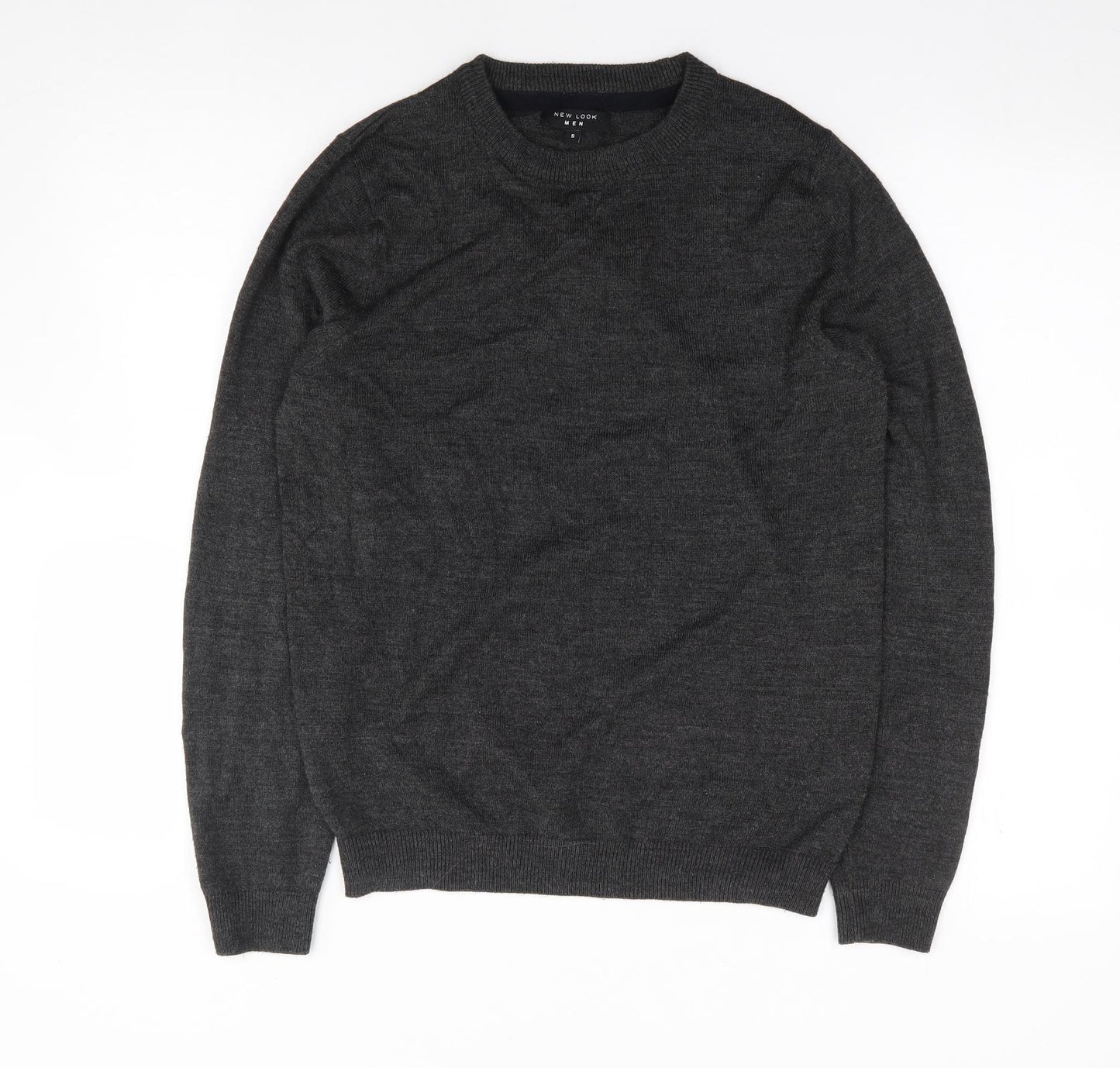 New Look Men Mens Grey Crew Neck  Acrylic Pullover Jumper Size S