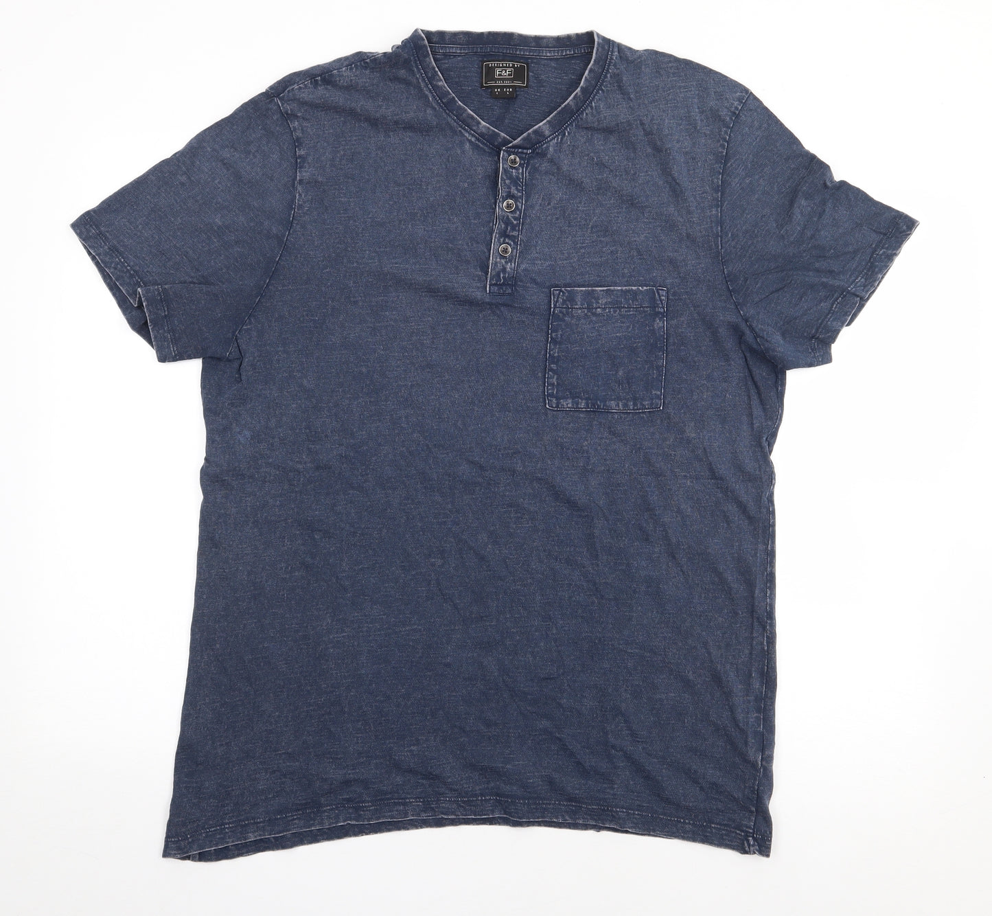 F&F Mens Blue  Cotton  T-Shirt Size L V-Neck