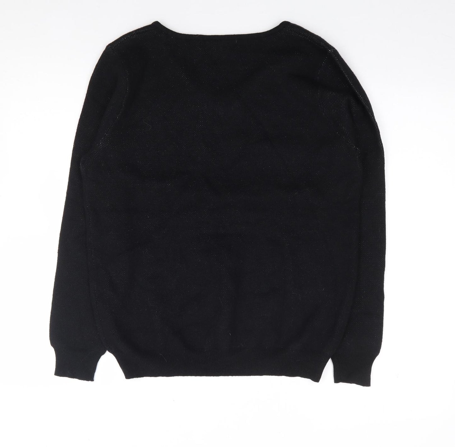 Onado Paris Womens Black V-Neck  Nylon Pullover Jumper Size S