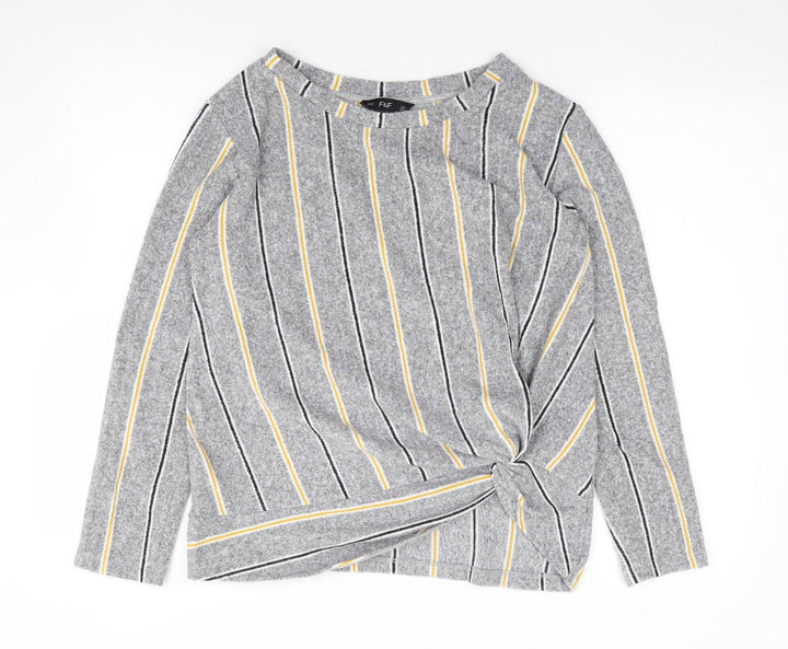 F&F Womens Grey Crew Neck Striped Polyester Pullover Jumper Size 12