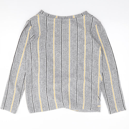 F&F Womens Grey Crew Neck Striped Polyester Pullover Jumper Size 12