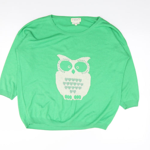 NEXT Womens Green Round Neck  Cotton Pullover Jumper Size 10   - Owl