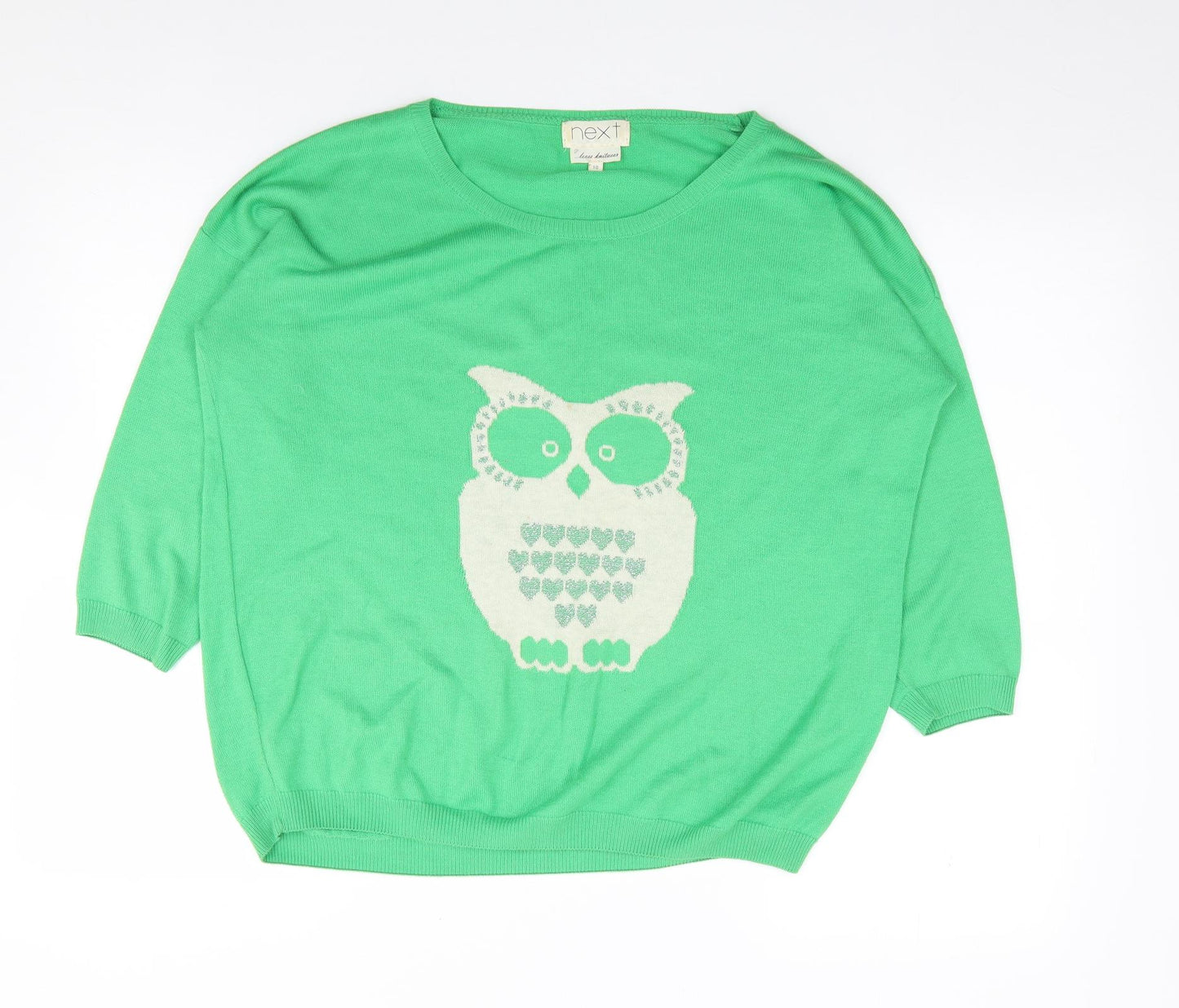 NEXT Womens Green Round Neck  Cotton Pullover Jumper Size 10   - Owl
