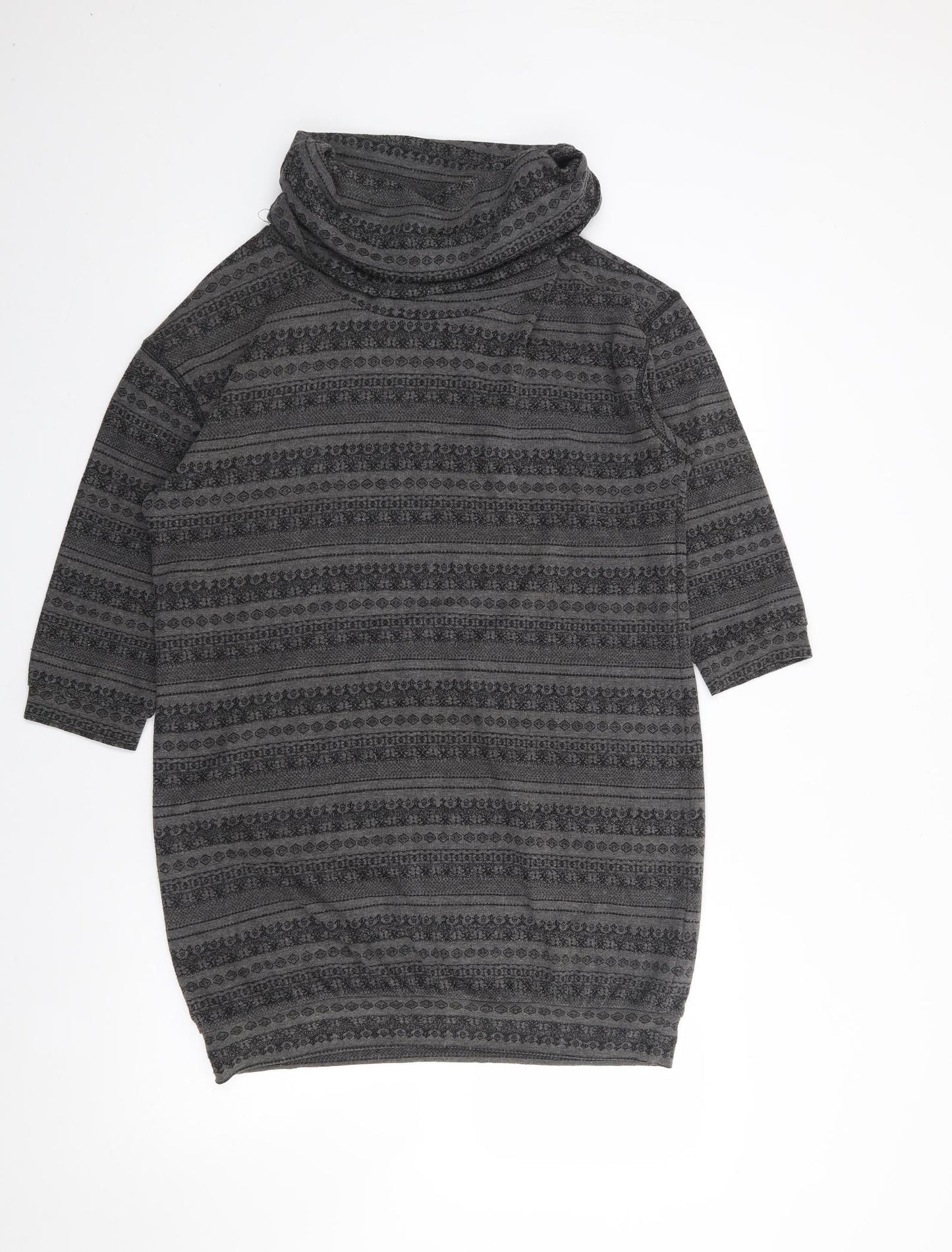 River Island Womens Grey Geometric Polyester Jumper Dress  Size 14  Roll Neck Pullover