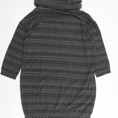 River Island Womens Grey Geometric Polyester Jumper Dress  Size 14  Roll Neck Pullover